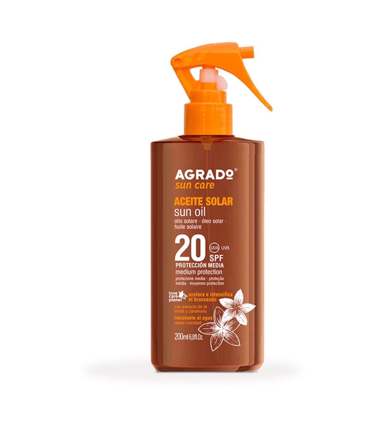 BRONCEADOR AGRADO ACEITE SOLAR SPF-20 PISTOLA 200ML