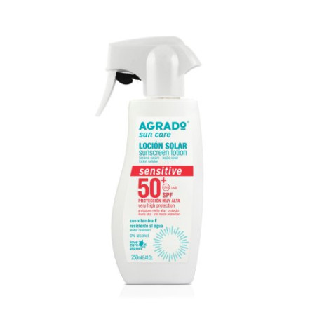 BRONCEADOR AGRADO LOCION SOLAR SENSITIVE SPF-50+ PISTOLA 250ML