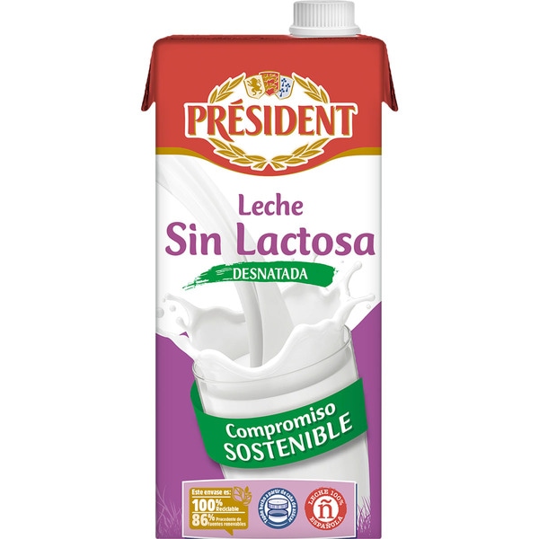 LECHE PRESIDENT SIN LACTOSA DESNATADA 1L