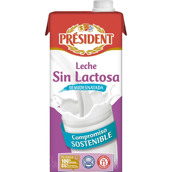 LECHE PRESIDENT SIN LACTOSA SEMI 1L