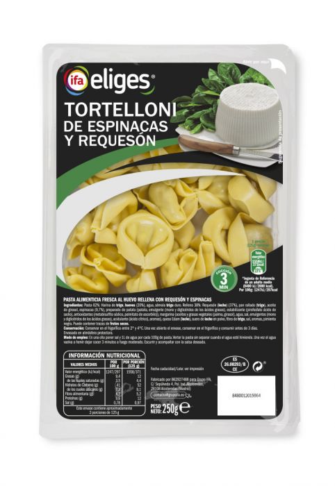 TORTELLONI ELIGES ESPINACAS Y REQUESON 250GR